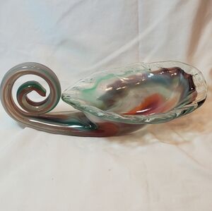 Art Glass Cornucopia Murano Style Hand Blown Glass Multicolored Centerpiece